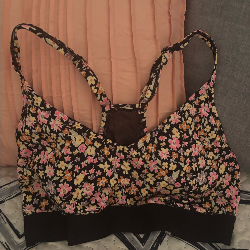 Active USA Floral Pattern Bralette - Black and Pink Victoria Secret Pink